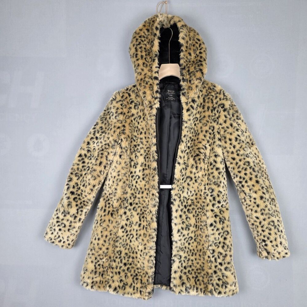 Zara Faux Fur Jacket Wms Medium  Leopard Print Faux Fur Full Zip Mob Wife Warm